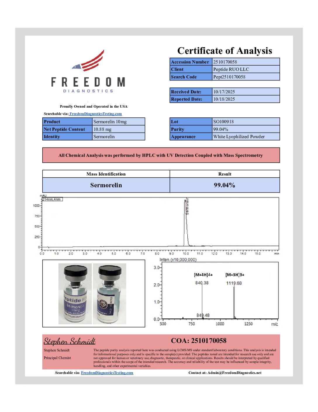 Sermorelin 10mg / 10.88 tested